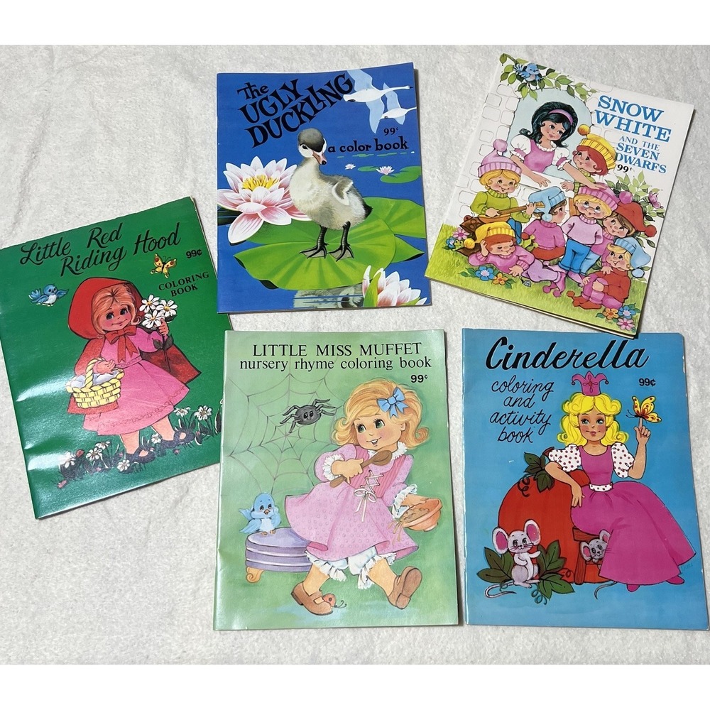 Vintage Landoll's Fairy Tale Coloring Book Lot 1986 1988 Cinderella Snow White